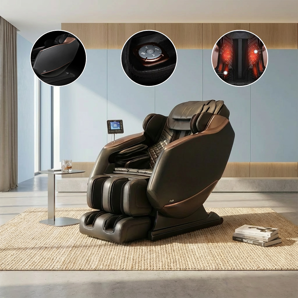 3D Full Body Zero Gravity Shiatsu Electric Massage Chair SL-Track Recliner with Airbag Speaker LCD Touch Screen+Mini Remote Voice Control Back Heat