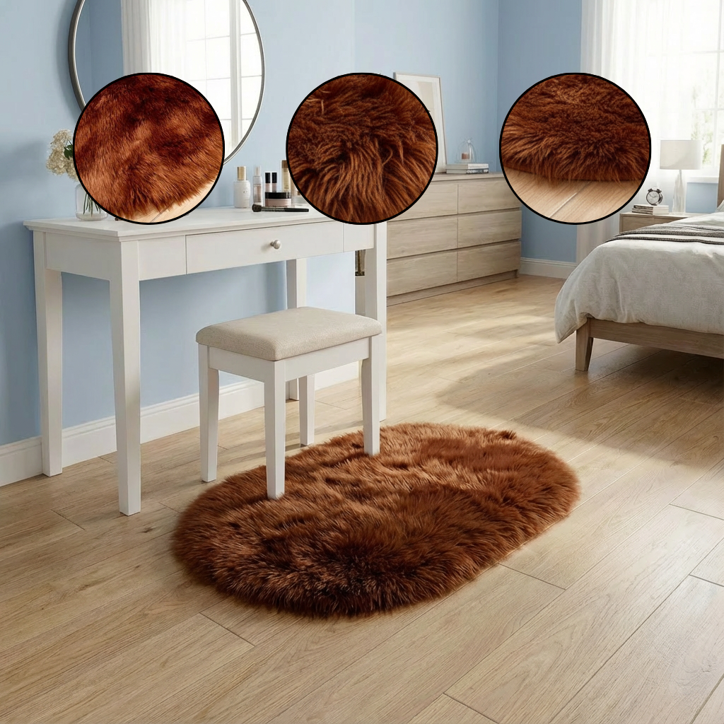 Plush Oval Faux Sheepskin Rug – Super Soft Cozy Accent | Bedroom Living Room Carpet | Trufairs