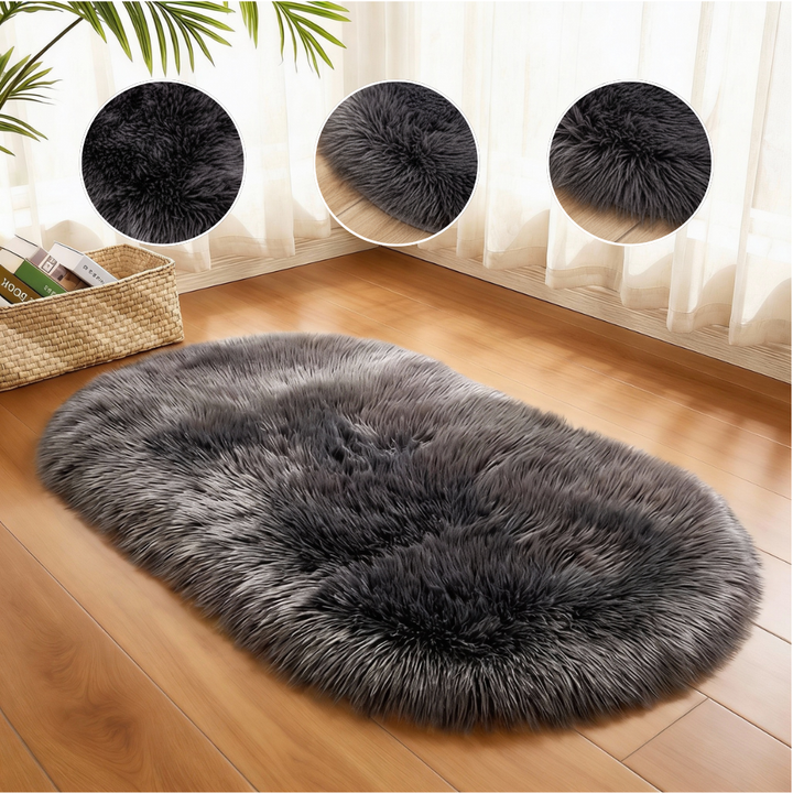 Plush Oval Faux Sheepskin Rug – Super Soft Cozy Accent | Bedroom Living Room Carpet | Trufairs