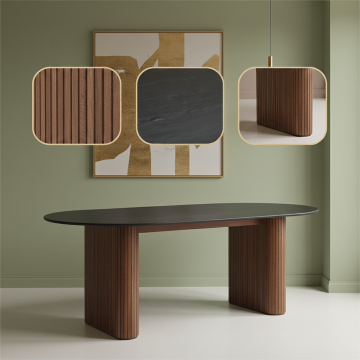 Lassig Dining Table – Stunning Black & Walnut Design | Dining Room Furniture | Trufairs