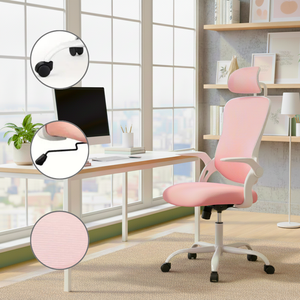 Mesh Ergonomic Office Chair with Flip-Up Arms – Adjustable Headrest & Lumbar Support | Home/Executive Computer Desk Chair | Trufairs