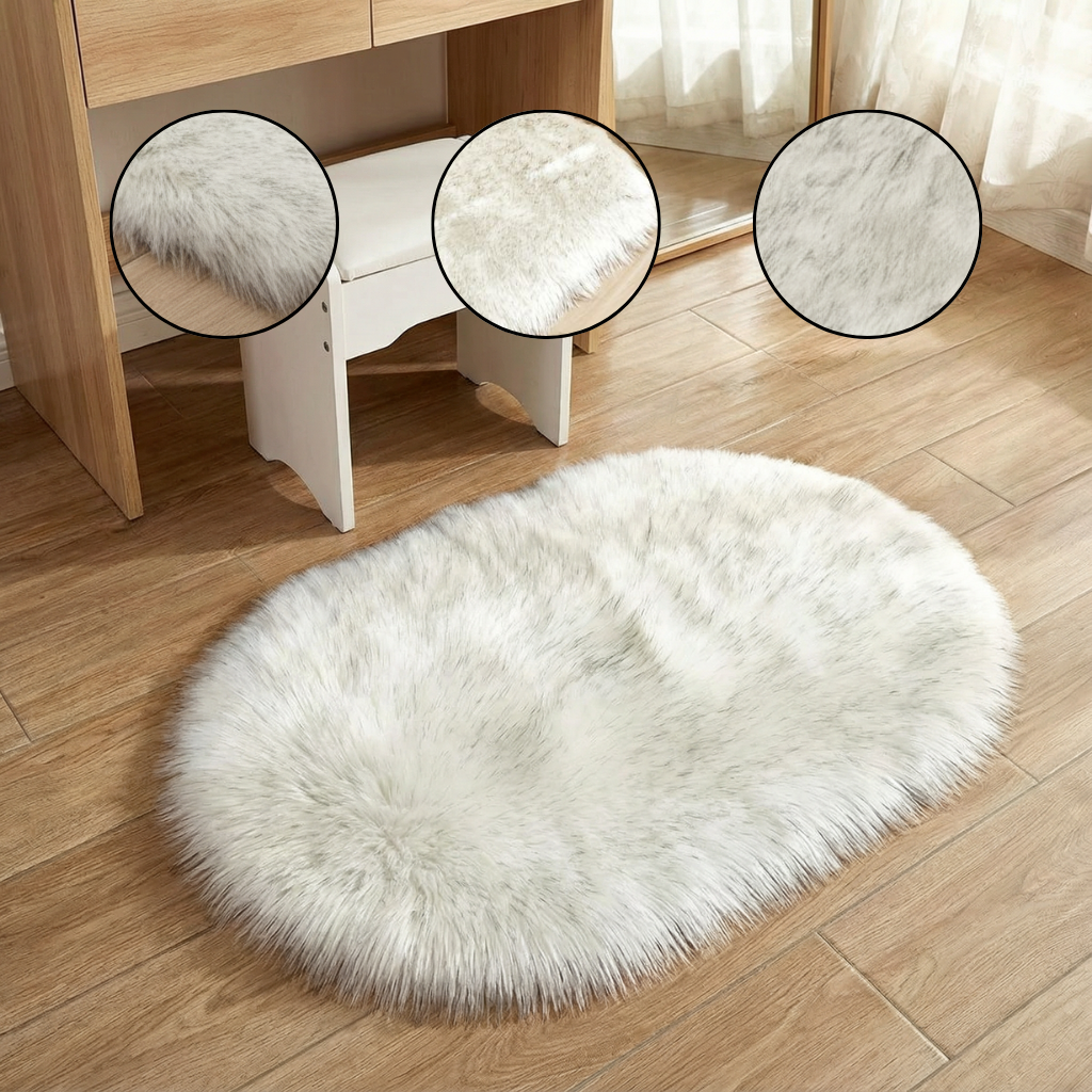 Plush Oval Faux Sheepskin Rug – Super Soft Cozy Accent | Bedroom Living Room Carpet | Trufairs