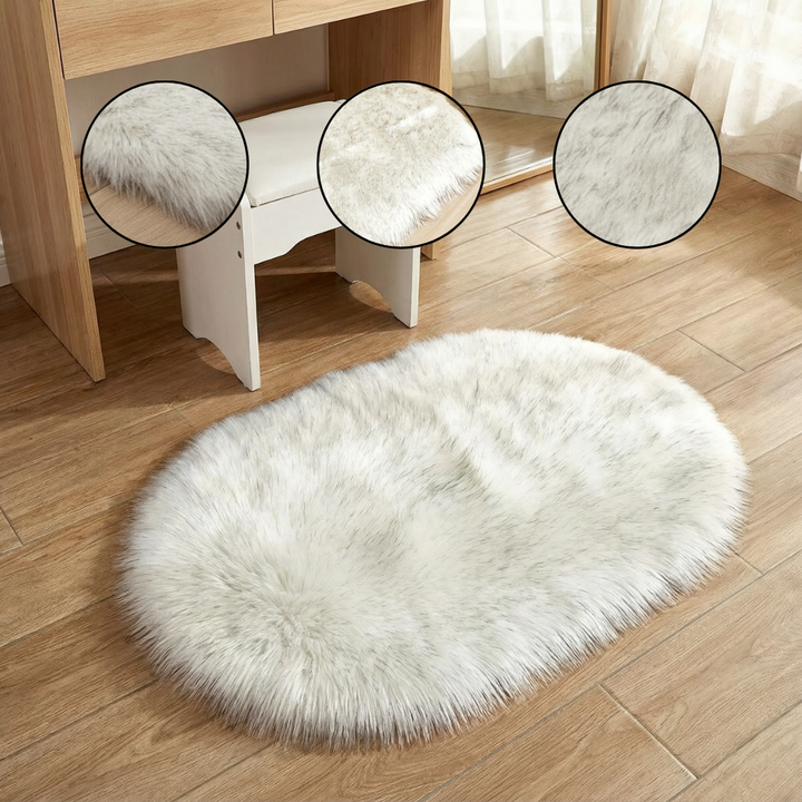 Plush Oval Faux Sheepskin Rug – Super Soft Cozy Accent | Bedroom Living Room Carpet | Trufairs