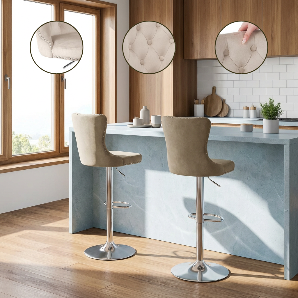 Velvet Bar Stools Set of 2 with Backrest, Swivel & Footrest — 30″ Counter Height | Trufairs