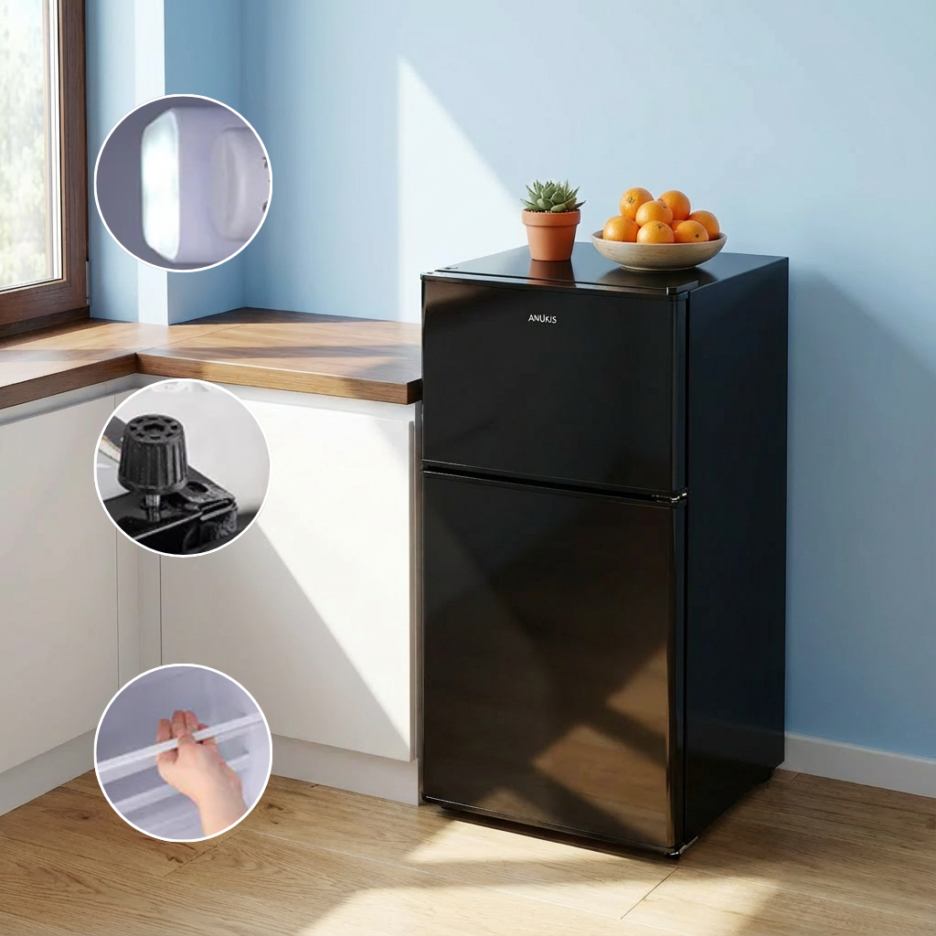 3.5Cu.Ft Compact Refrigerator Mini Fridge with Freezer, Small Refrigerator with 2 Door, 7 Level Thermostat Removable Shelves for Kitchen, Dorm, Apartment