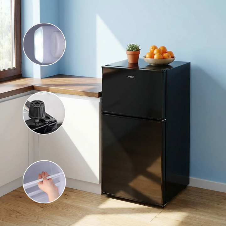 3.5Cu.Ft Compact Refrigerator Mini Fridge with Freezer, Small Refrigerator with 2 Door, 7 Level Thermostat Removable Shelves for Kitchen, Dorm, Apartment