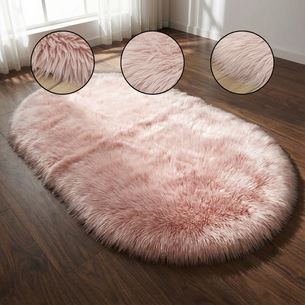Plush Oval Faux Sheepskin Rug – Super Soft Cozy Accent | Bedroom Living Room Carpet | Trufairs
