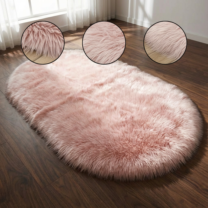 Plush Oval Faux Sheepskin Rug – Super Soft Cozy Accent | Bedroom Living Room Carpet | Trufairs