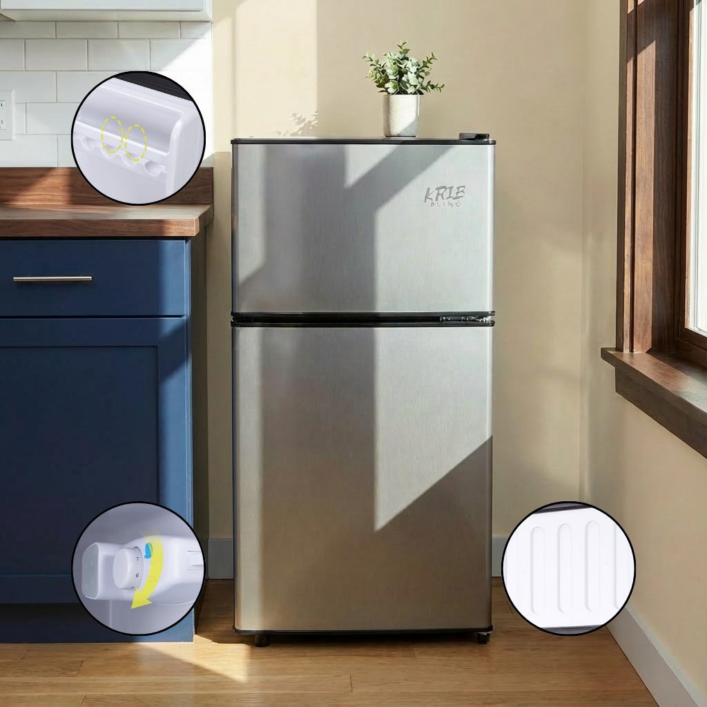 3.5Cu.Ft Compact Refrigerator Mini Fridge with Freezer, Small Refrigerator with 2 Door, 7 Level Thermostat Removable Shelves for Kitchen, Dorm, Apartment