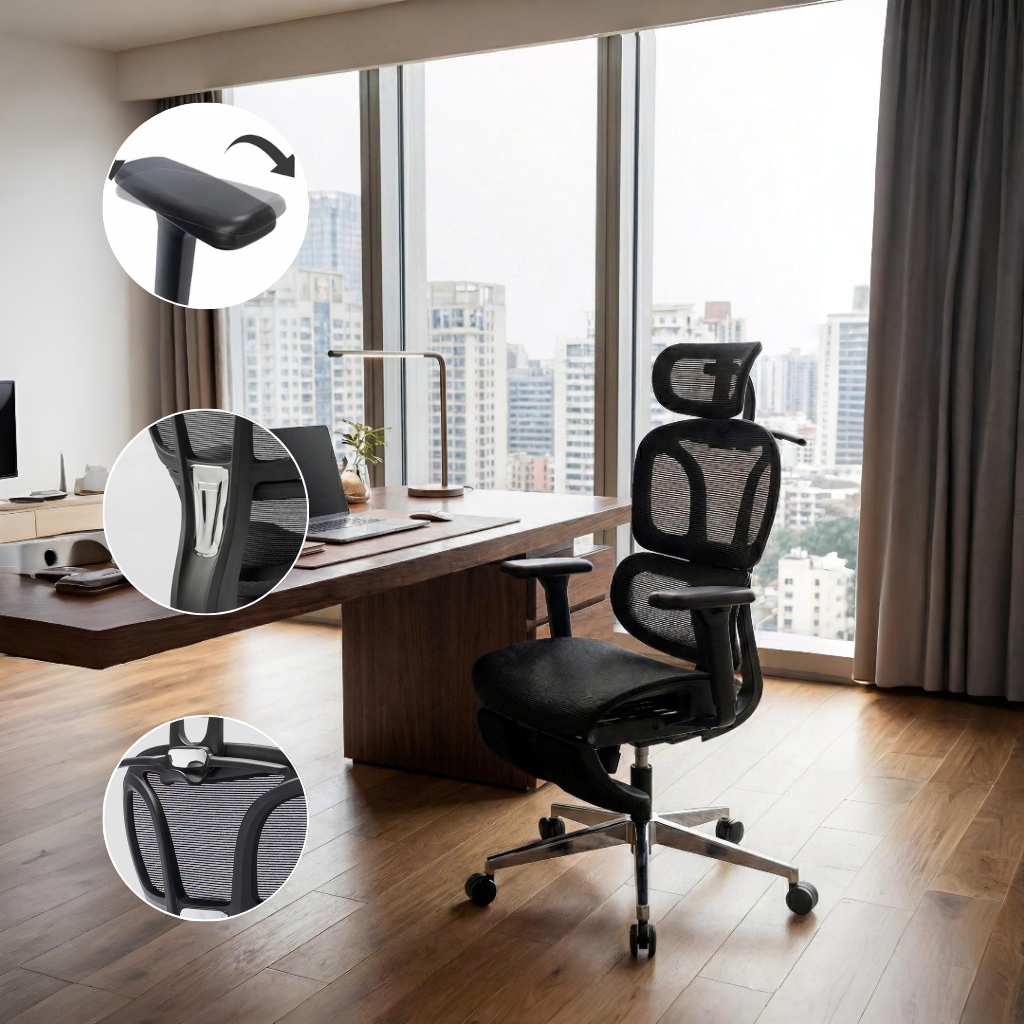 Full Mesh Ergonomic Office Chair – Adjustable Headrest, 3D Armrests, Footrest & Hanger | Professional Mesh Desk Chair | Trufairs