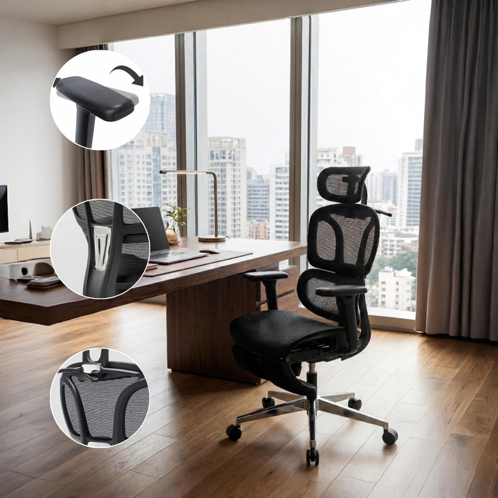 Full Mesh Ergonomic Office Chair – Adjustable Headrest, 3D Armrests, Footrest & Hanger | Professional Mesh Desk Chair | Trufairs
