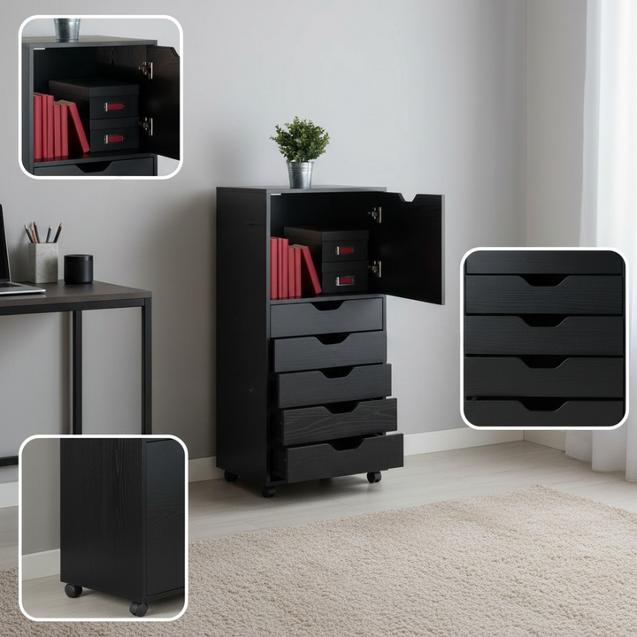 Halifax 5-Drawer Tall Storage Cabinet – Black Space-Saving Organizer for Bedroom, Office & Closet | Trufairs