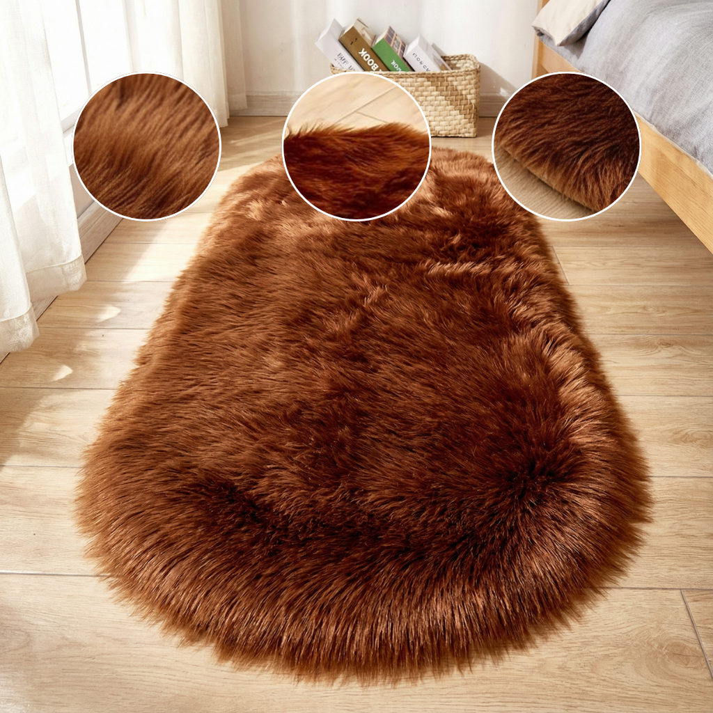 Plush Oval Faux Sheepskin Rug – Super Soft Cozy Accent | Bedroom Living Room Carpet | Trufairs