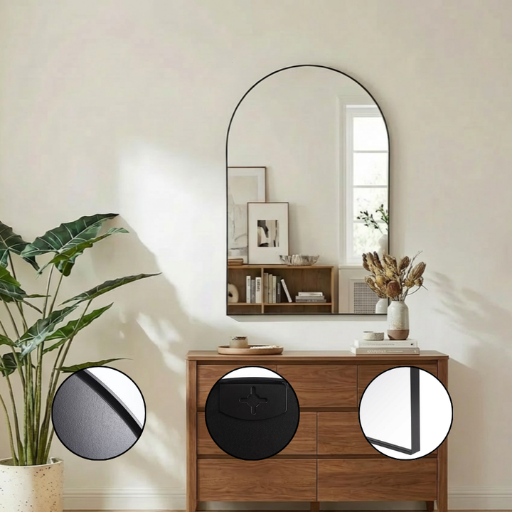 Arched Wall Mirror 24×36 Modern Metal Frame Wall Decor for Bedroom, Bathroom & Living Room | Trufairs