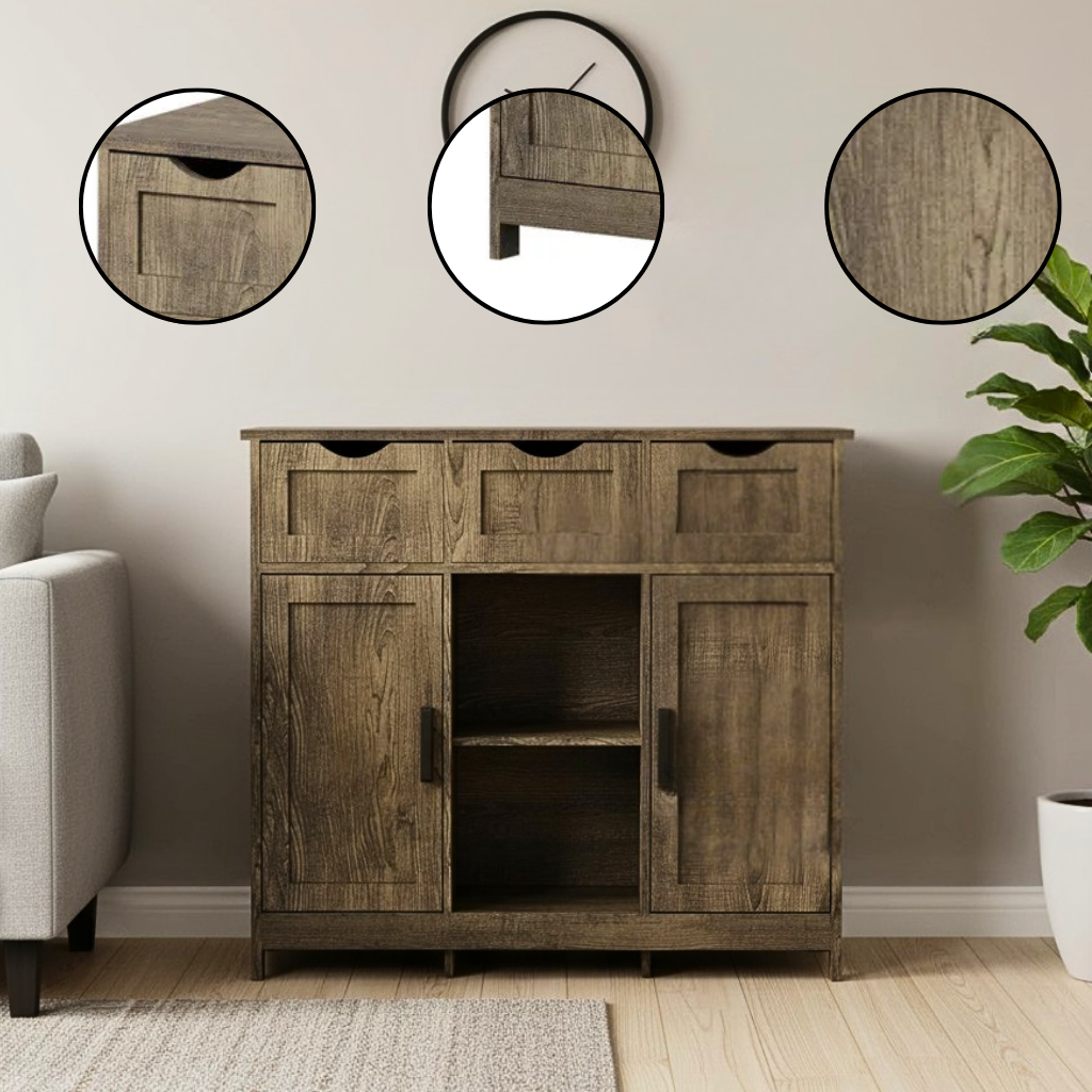 Elegant Black Wooden Storage Cabinet with Drawers & Shelves for Living Room, Bedroom & Bathroom | Trufairs