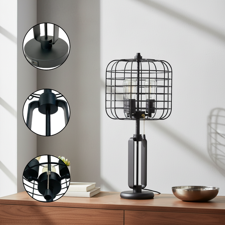 26"H BLACK INDUSTRIAL WIRE CAGE TABLE LAMP W/ EDISON BULB (1PCS/CNT)(2.96/14.43)
