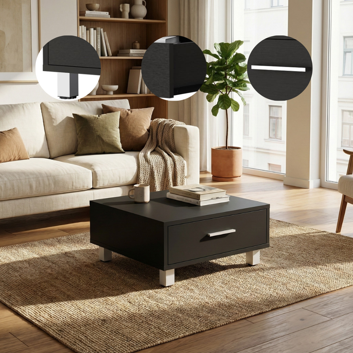 Myers Coffee Table with One Drawer & Four Legs — Compact Living Room Table | Trufairs