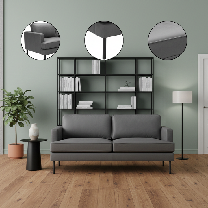 Vintage Gray Sofa – Durable Vinyl & Steel Frame | Modern Stylish Seating | Trufairs