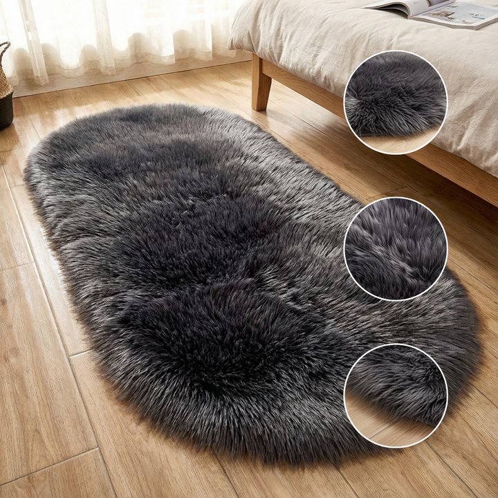 Plush Oval Faux Sheepskin Rug – Super Soft Cozy Accent | Bedroom Living Room Carpet | Trufairs