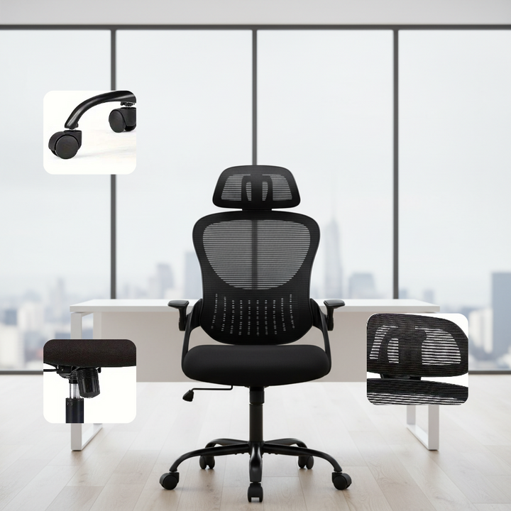 Mesh Ergonomic Office Chair with Flip-Up Arms – Adjustable Headrest & Lumbar Support | Home/Executive Computer Desk Chair | Trufairs