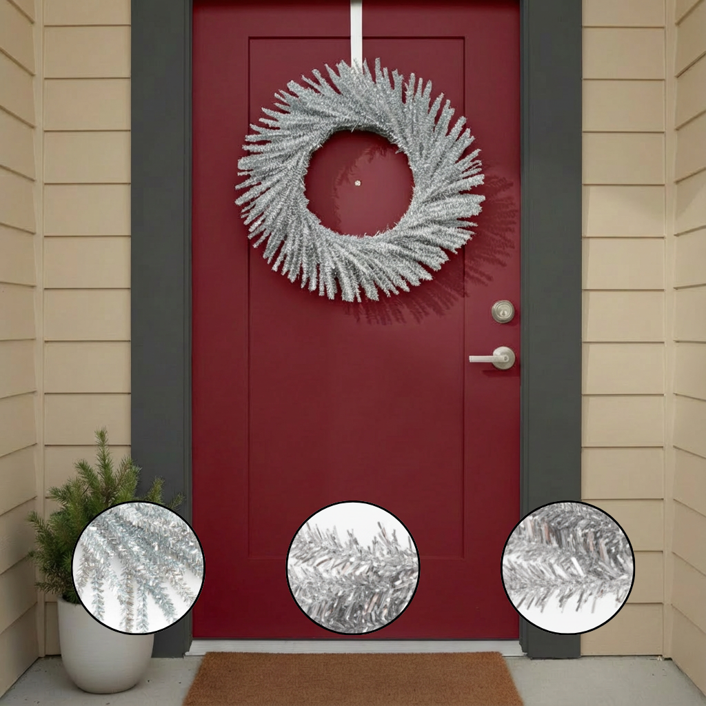 Silver Tinsel Glam Wreath – Sparkling Holiday Accent | Modern Christmas Decor | Trufairs