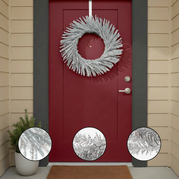 Silver Tinsel Glam Wreath – Sparkling Holiday Accent | Modern Christmas Decor | Trufairs