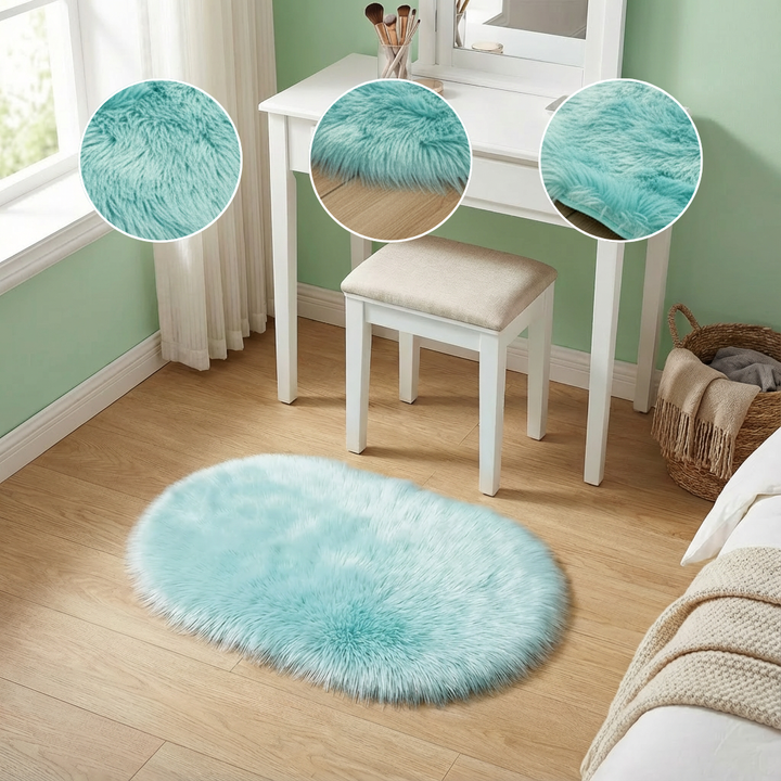 Plush Oval Faux Sheepskin Rug – Super Soft Cozy Accent | Bedroom Living Room Carpet | Trufairs