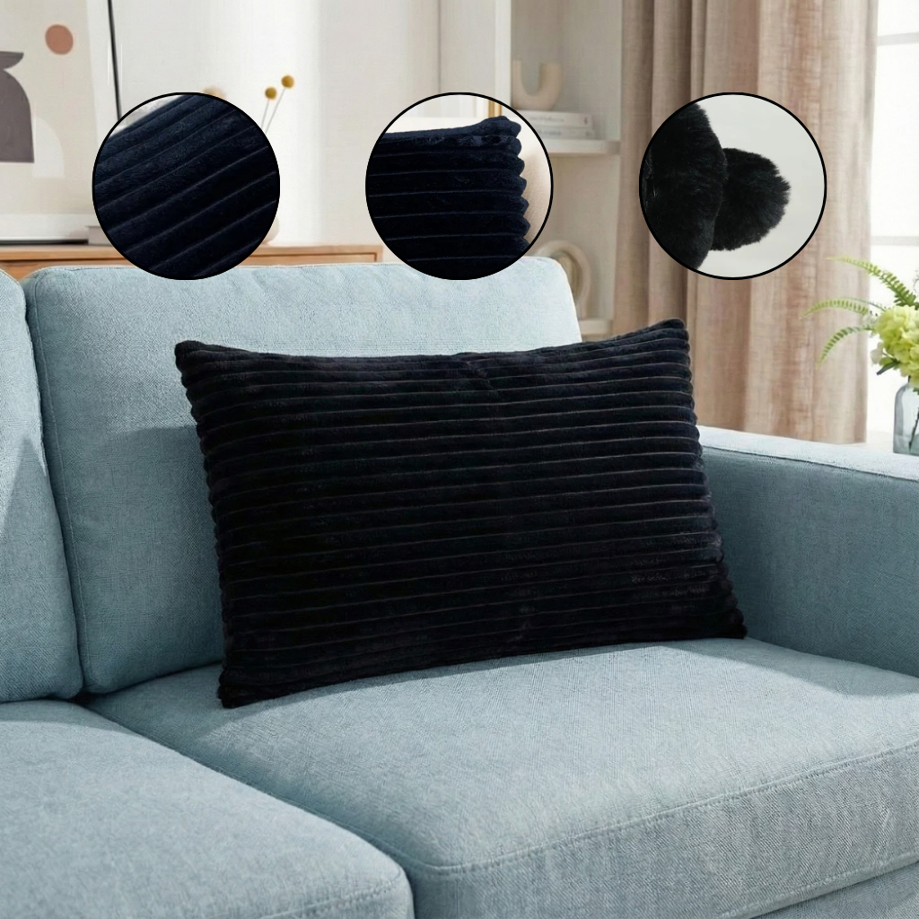 Striped Soft Cushions for Sofa – Faux Plush Corduroy Decorative Throw Pillow 30x18 Inches | Trufairs