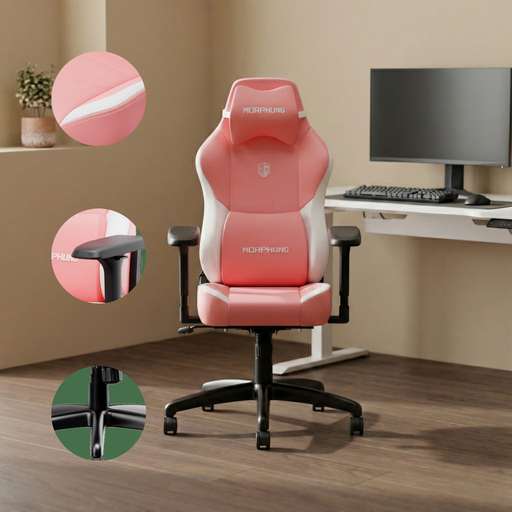 Pink & White Gaming Chair – Morphling Ergonomic Design with Adjustable Support | Premium Gaming Furniture | Trufairs