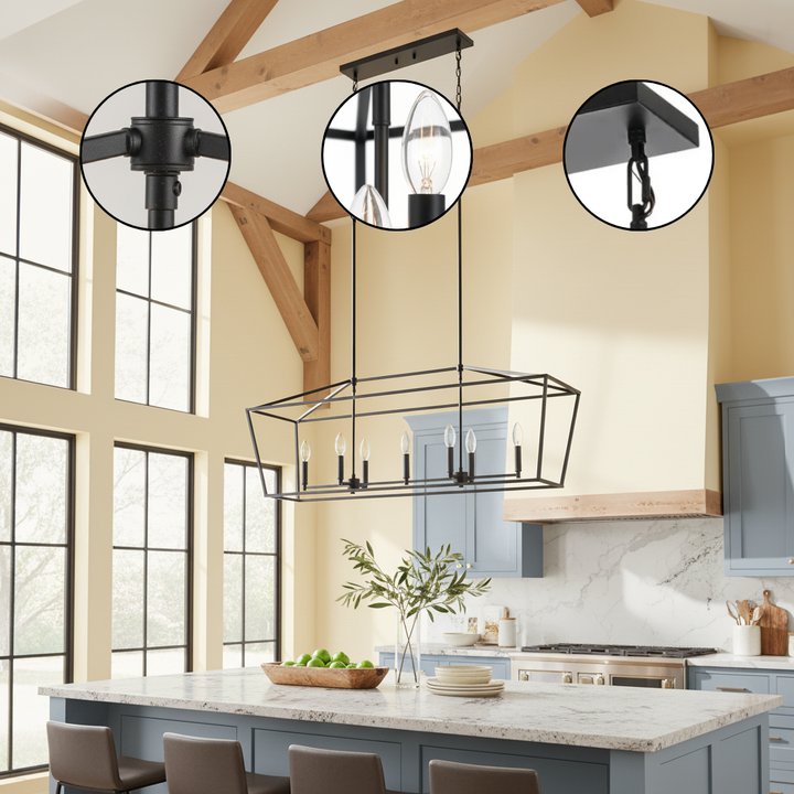 5-Light Kitchen Island Lighting Linear Traditional Classic Chandeliers, Farmhouse Dining Room Light Candle Pendant Lighting Hanging Matte Black Finish for Foyer Restaurant, E12 Base