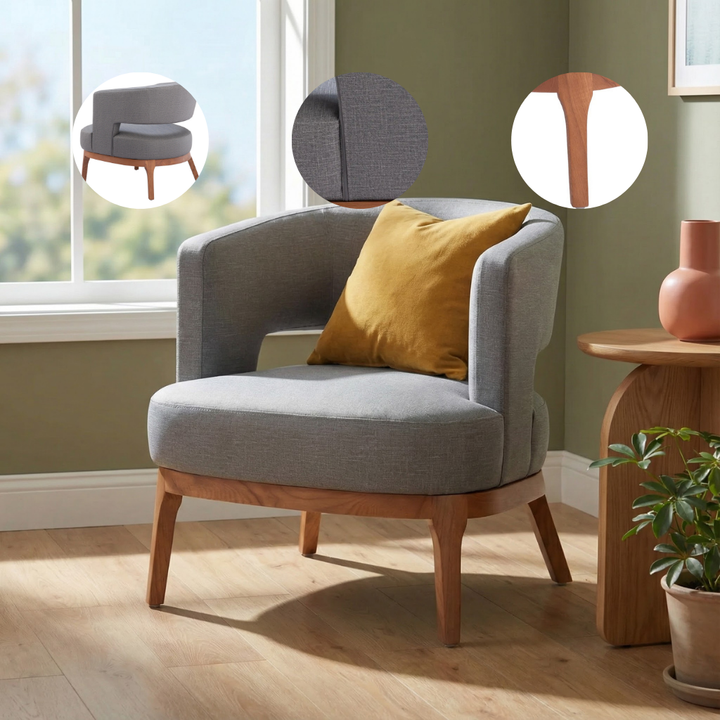 Slate Gray Polyurethane Accent Chair – Ash Wood Base & Steel Legs | Living Room & Office Seating | Trufairs