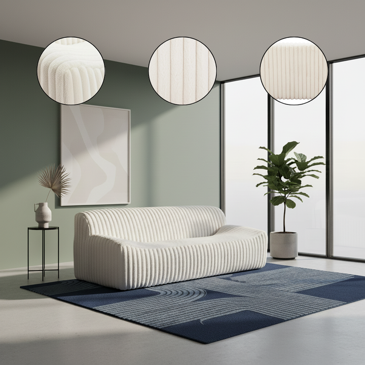 Contemporary Cream Sofa – Plush Cord-Style Fabric & Ash Wood | Living Room Seating | Trufairs