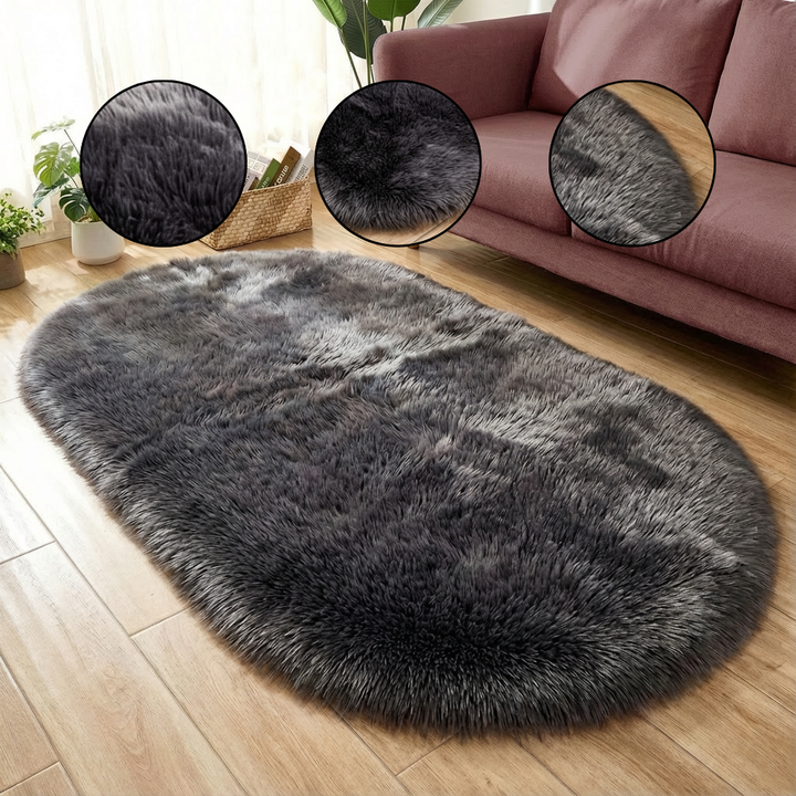 Plush Oval Faux Sheepskin Rug – Super Soft Cozy Accent | Bedroom Living Room Carpet | Trufairs
