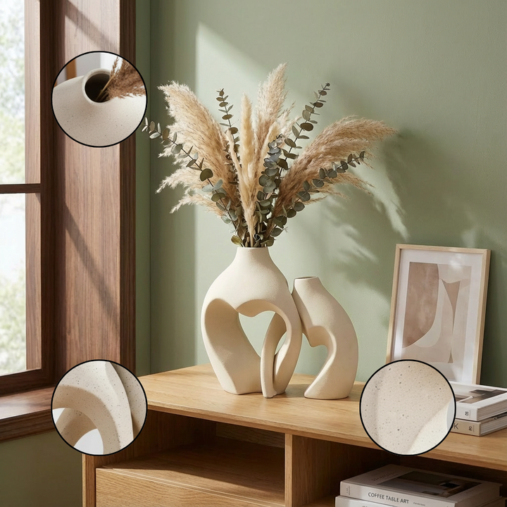 White Vases for Decor, Heart Shaped Ceramic Vase Set of 2, Nordic Heart Shaped Vases