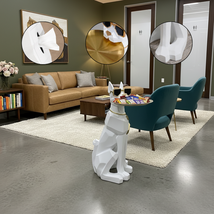Modern Dog Sculpture Resin Side Table – Tray Top with Built-In Tissue Storage | Playful Functional Home Accent | Trufairs