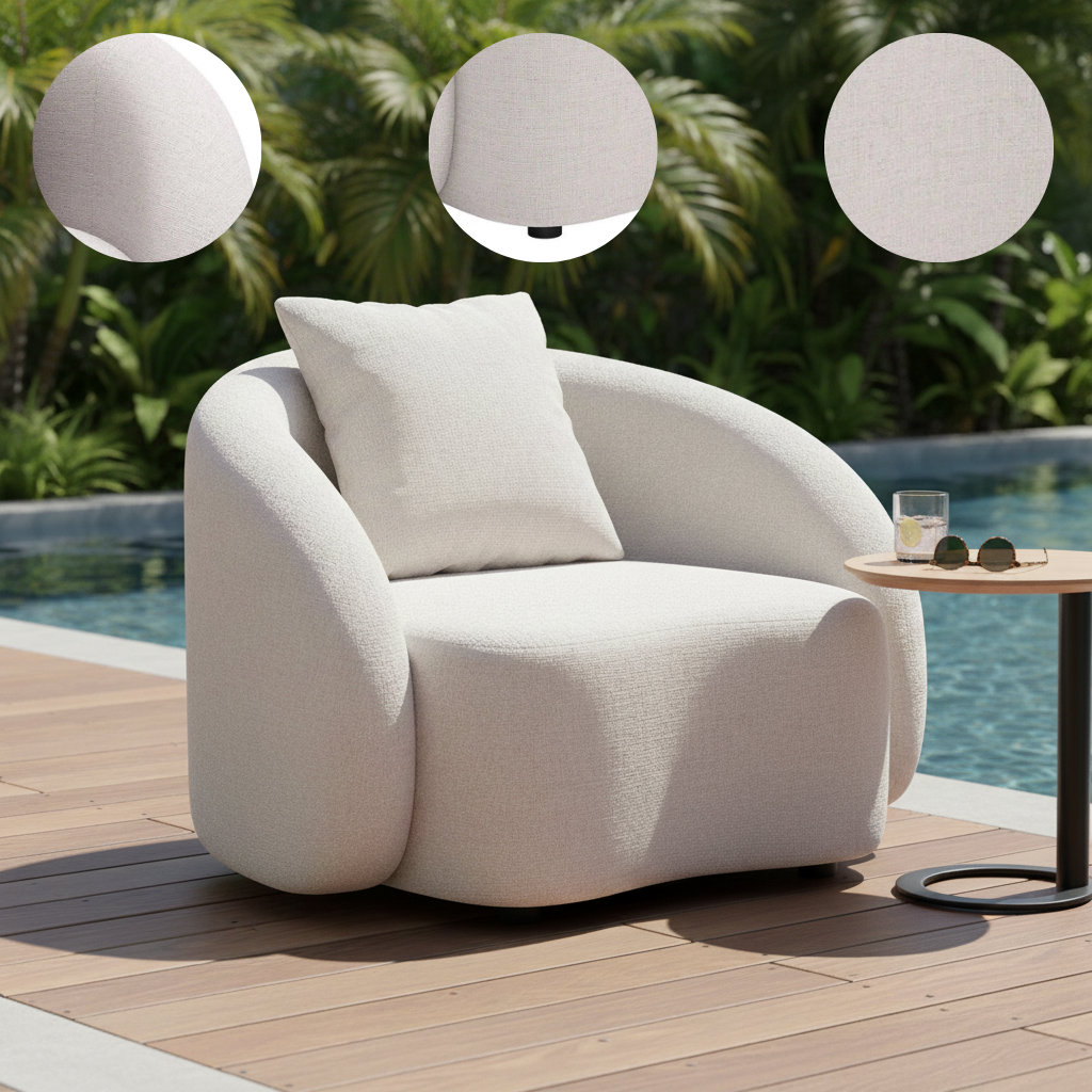 Sunny Isles Accent Chair Beige – Durable Outdoor Olefin & Aluminum | Patio & Lounge | Trufairs