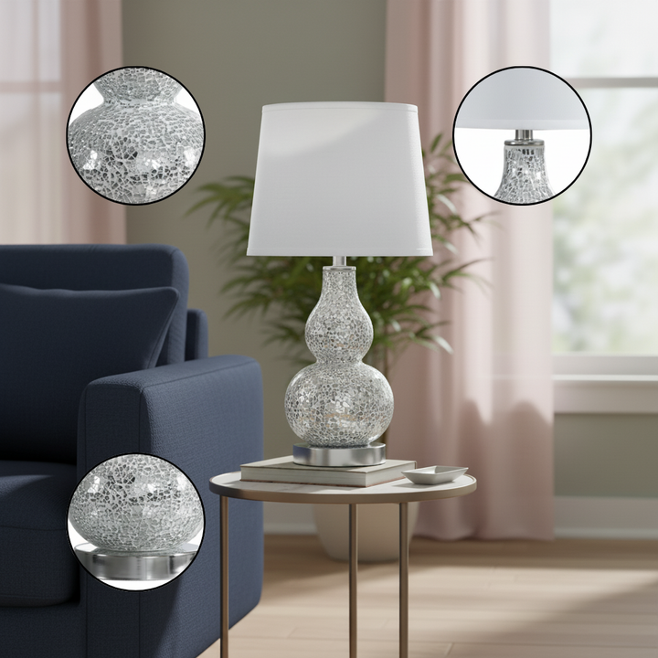 19.5" In Mirror Glass Mosaic Silver Chrome Polyresin Table Lamp