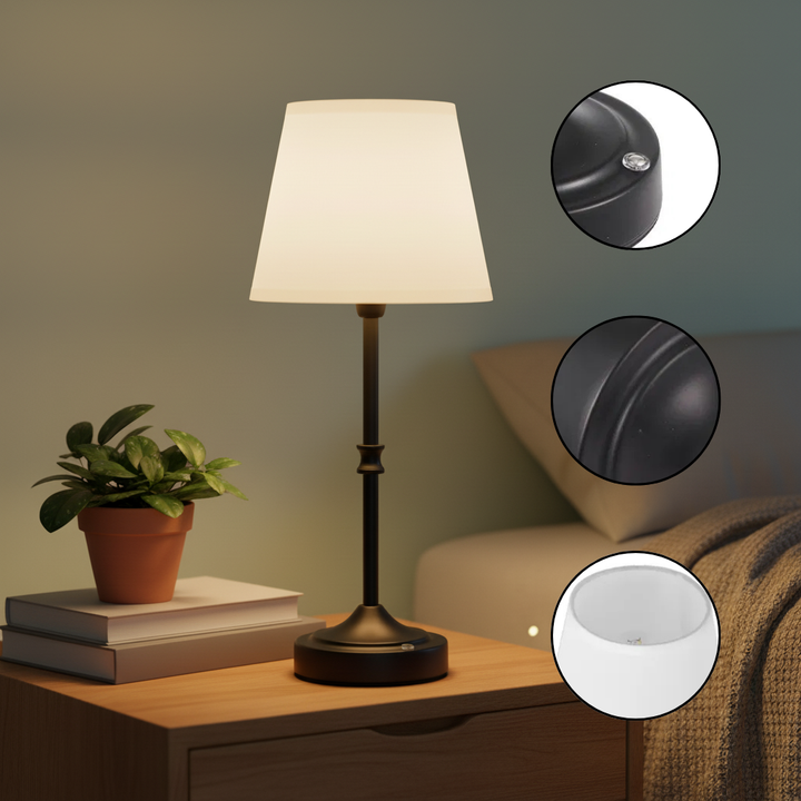 Cordless Table Lamp 5200mAh Rechargeable Battery Desk Lamp Fabric Shade Black