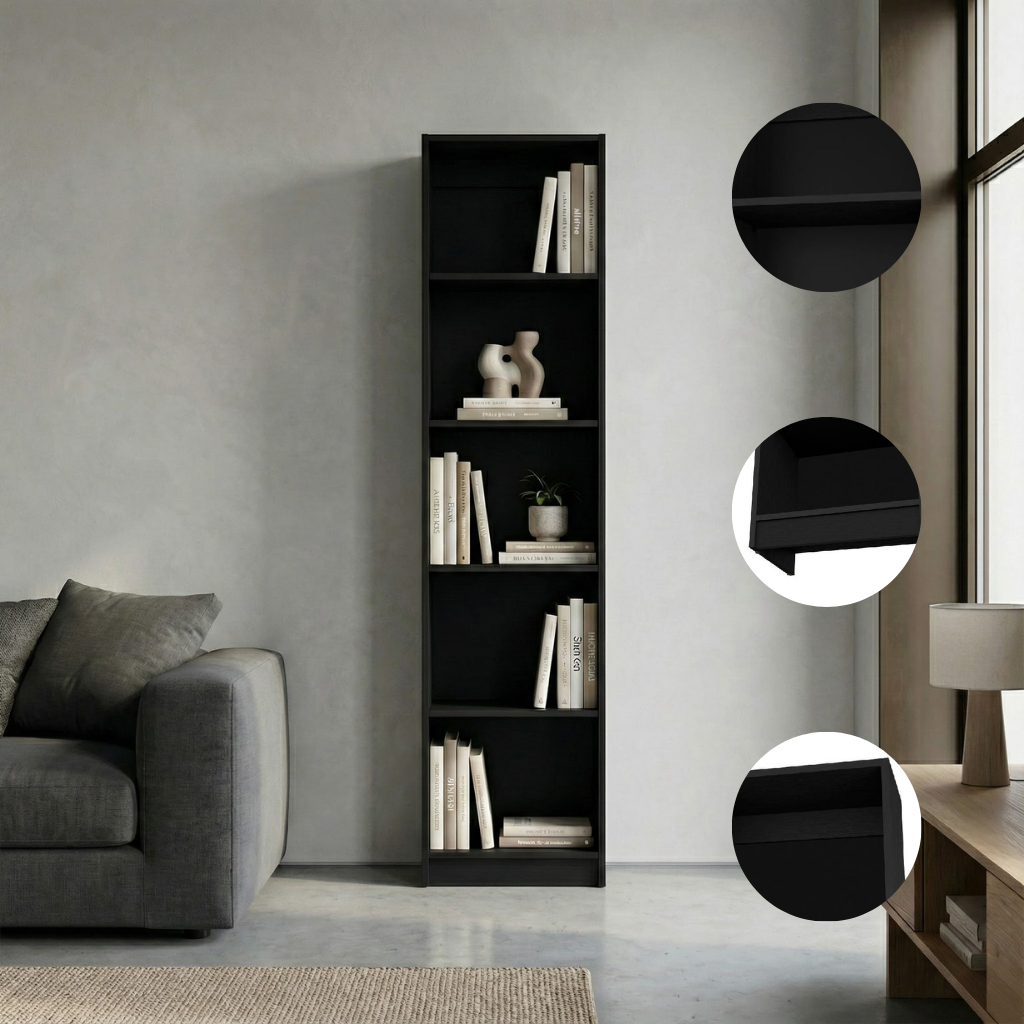 Sutton Slim 5-Shelf Bookcase – Space-Saving Modern Design | Contemporary Storage Solutions | Trufairs