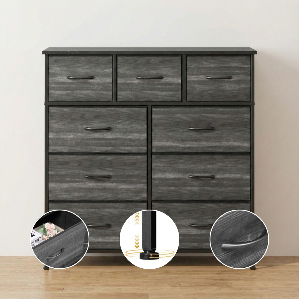 Multi-Compartment 9-Drawer Non-Woven Storage Cabinet – Black Wood Grain Organizer for Bedroom, Office & Living Space | Trufairs