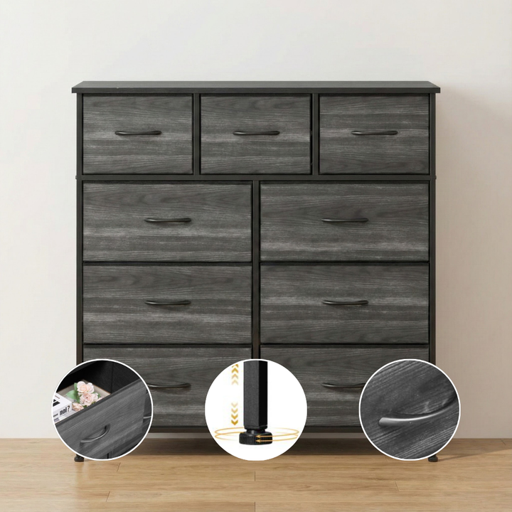 Multi-Compartment 9-Drawer Non-Woven Storage Cabinet – Black Wood Grain Organizer for Bedroom, Office & Living Space | Trufairs