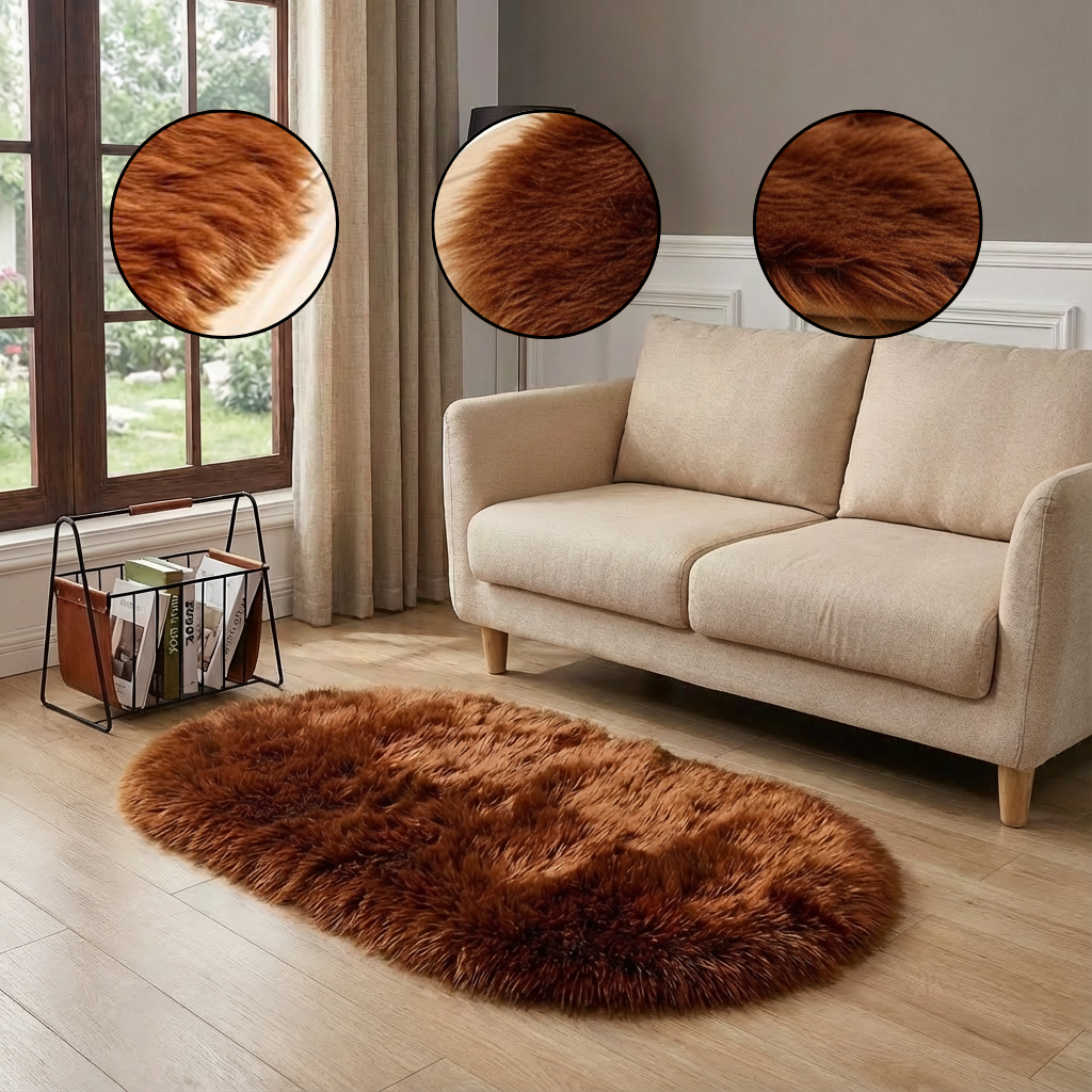 Plush Oval Faux Sheepskin Rug – Super Soft Cozy Accent | Bedroom Living Room Carpet | Trufairs