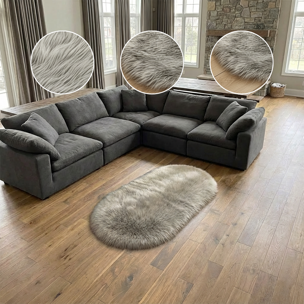 Plush Oval Faux Sheepskin Rug – Super Soft Cozy Accent | Bedroom Living Room Carpet | Trufairs