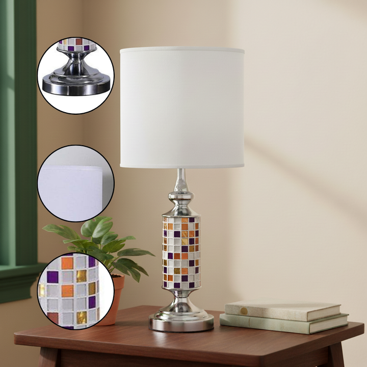 24" Vicki Chrome Bohemian Glass Mosaic Modern Table Lamp