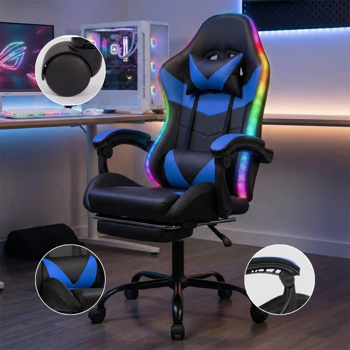 RGB LED Gaming Chair with Footrest – Adjustable Backrest & Lumbar Support | Racing Style Ergonomic Computer Chair | Trufairs