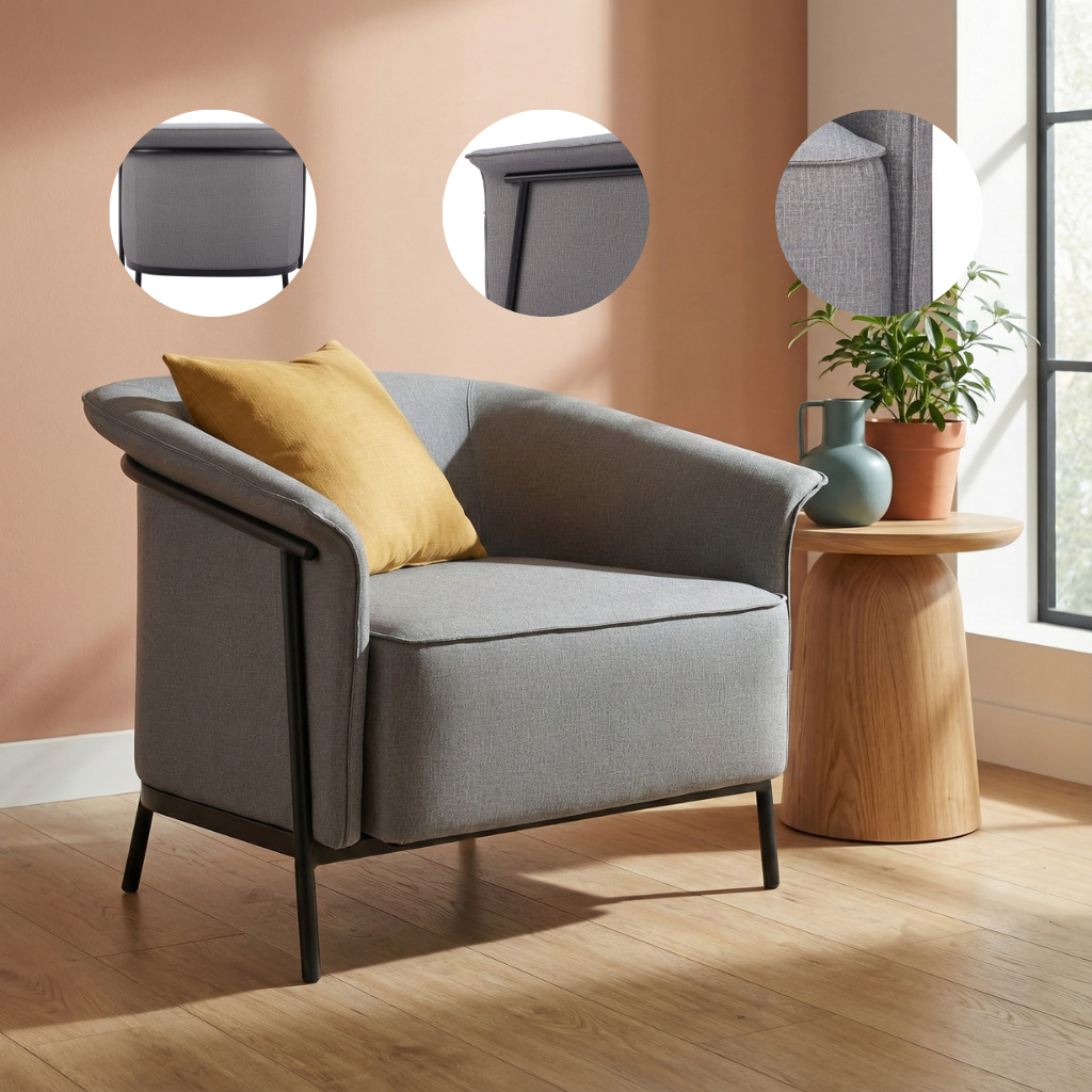 Slate Gray Performance Fabric Accent Chair – Painted Steel Frame | Modern Seating | Trufairs