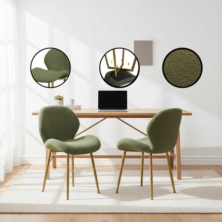 Modern Minimalist White Teddy Velvet Dining Chairs Set of 2 with Gold Metal Legs | Trufairs