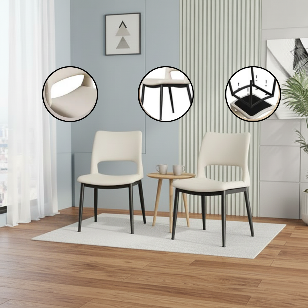 Modern Minimalist Black PU Leather Dining Chairs Set of 2 with Comfortable Backrest & Metal Legs | Trufairs