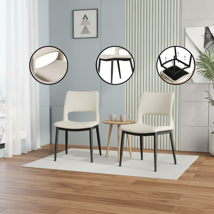 Modern Minimalist Black PU Leather Dining Chairs Set of 2 with Comfortable Backrest & Metal Legs | Trufairs