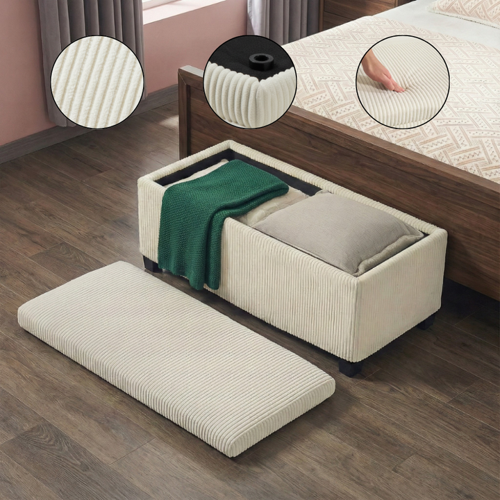 Beige Corduroy Storage Ottoman Bench with Hidden Storage – 47″ Modern Upholstered Footrest & End-of-Bed Bench | Trufairs